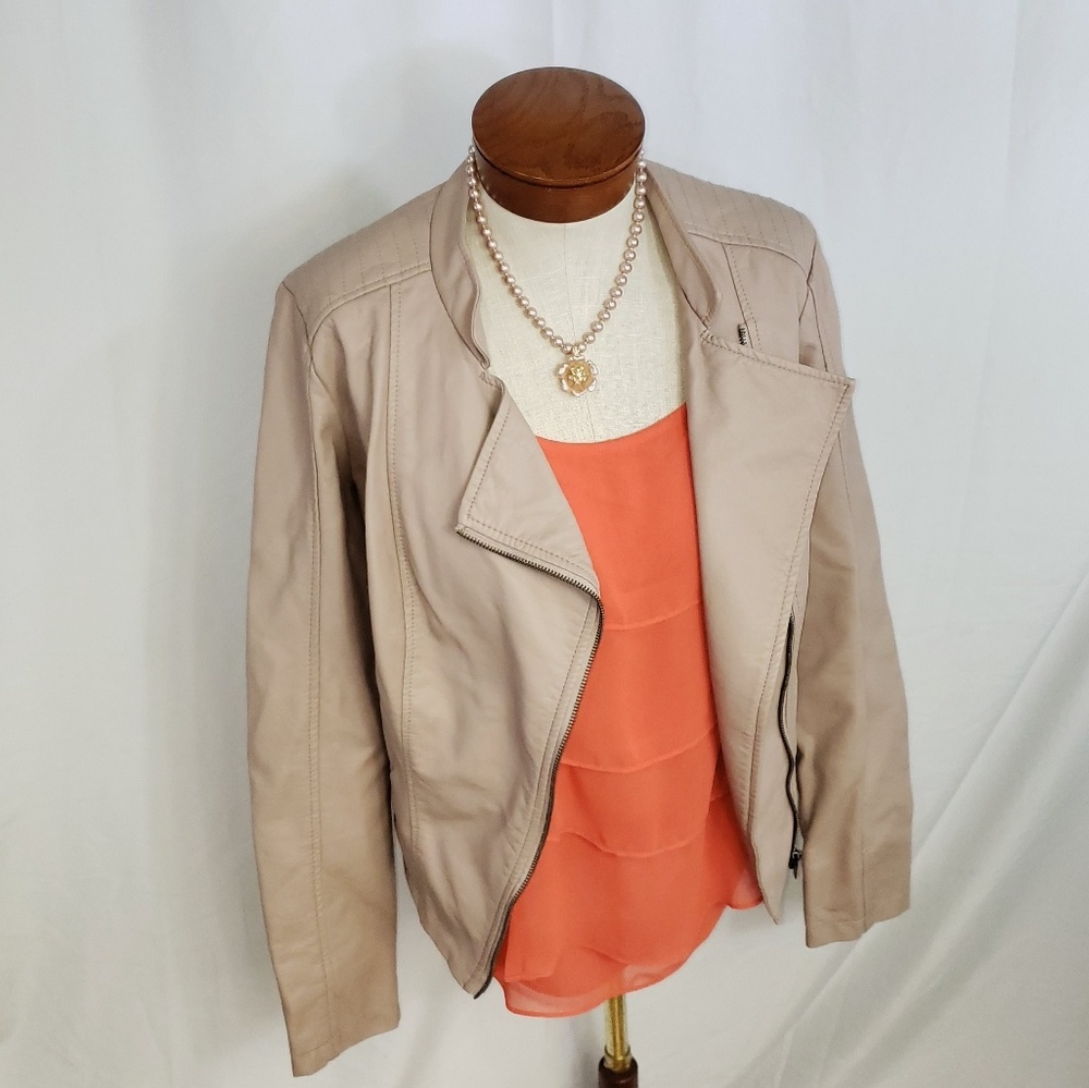Guliana Faux Leather Moto Jacket Sz L Nude Color - Picture 4 of 8